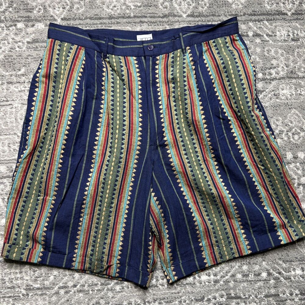 COSI L’Uomo Vintage 90s Shorts Mens 38 x 10 Aztec Stripe Pleated Cotton